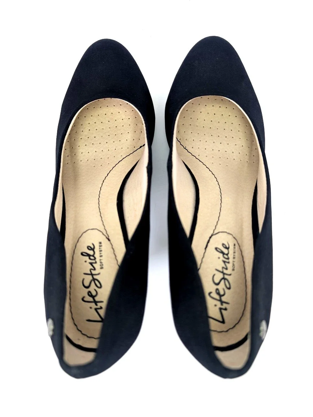 Life Stride Soft System Parigi Black Fabric Flex Round Toe Low Heel Pumps 5.5